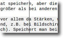 Rechts 100% und links 72% JPEG-Qualität; links sieht man ein Kriseln um die Schrift.