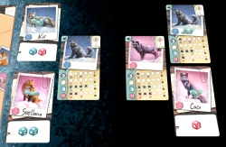 The Fox Experiment – Nachwuchs des Automa im Solospiel (Eltern jeweils ganz links und rechts) (Tabletopia)